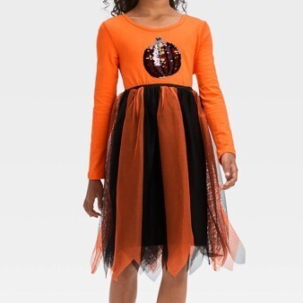 Cat & Jack Girls Long Sleeve Flip Sequin Halloween Dress Large 10/12 NWT